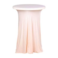 Spandex 30" Round Cocktail Table Cover Skirt Blush With Natural Wavy Drapes