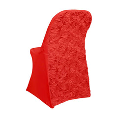 Spandex Chair Cover Red for Folding Chairs - Durable Stretch Fitted Slipcover with Satin Rosette Design