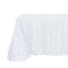 Taffeta 90"x156" Rectangle Tablecloth White | 3D Leaf Petal Design Seamless Table Cover for Stylish Wedding & Event Decor