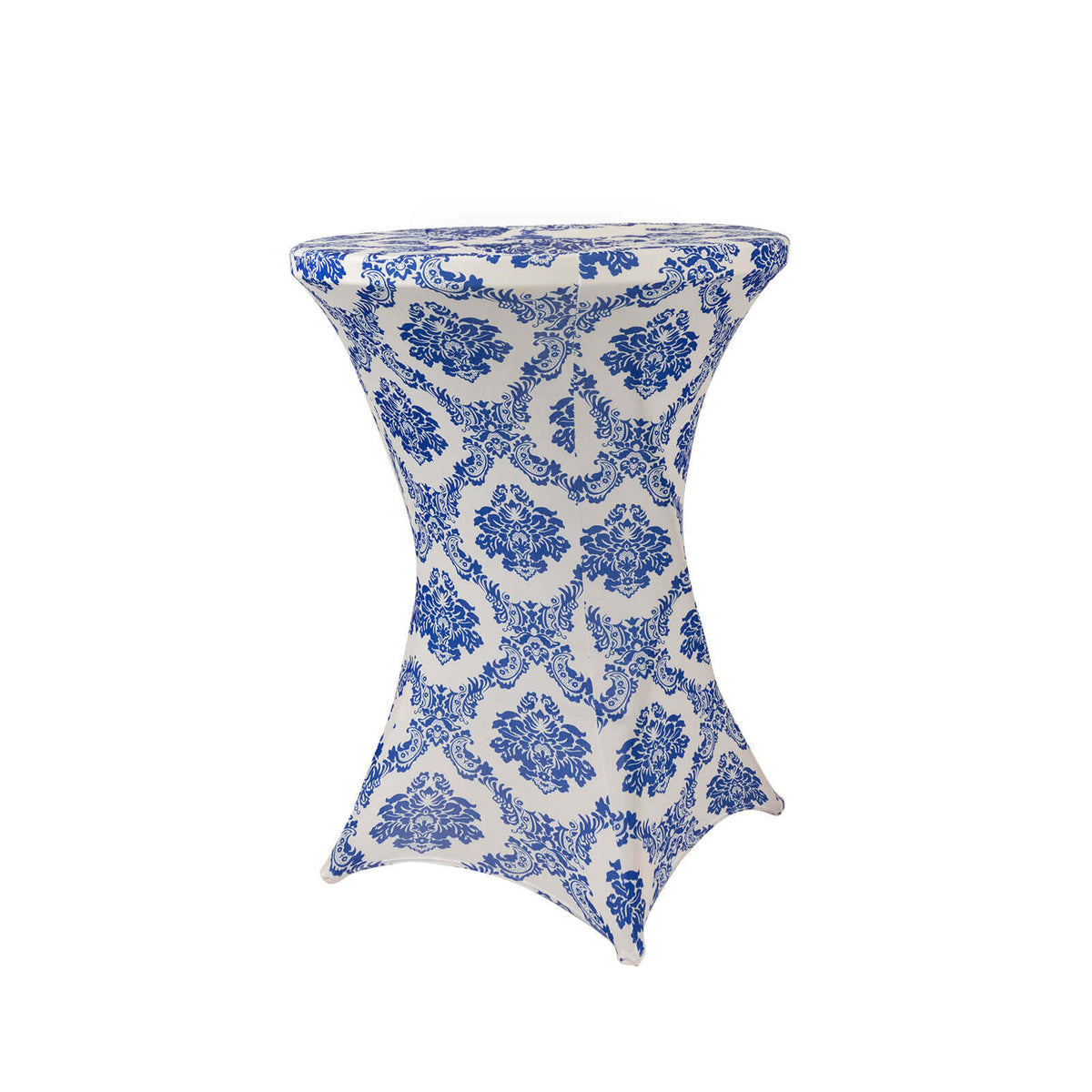 Spandex 30" Round Cocktail Table Cover Royal Blue Damask Highboy Tables - Easy to Maintain Stretch Fitted Tablecloth