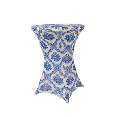 Spandex 30" Round Cocktail Table Cover Royal Blue Damask Highboy Tables - Easy to Maintain Stretch Fitted Tablecloth