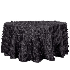 Taffeta 120" Round Tablecloth Black | 3D Leaf Petal Design Seamless Table Cover