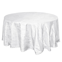 Taffeta 120" Round Tablecloth White - Seamless Accordion Crinkle Design for Stylish Occasions