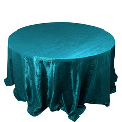 Taffeta 132" Round Tablecloth Peacock Teal - Seamless Accordion Crinkle Table Cover